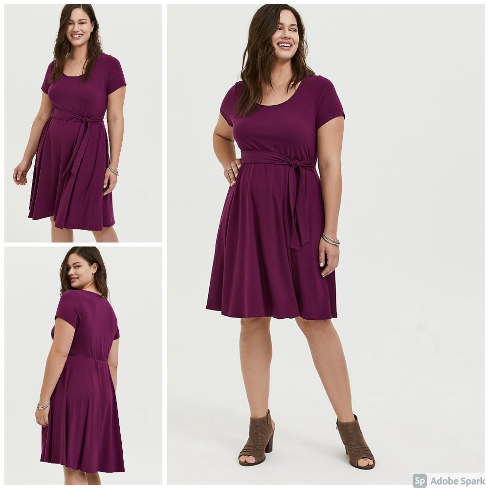 TORRID PLUM PURPLE JERSEY TIE FRONT SKATER DRESS